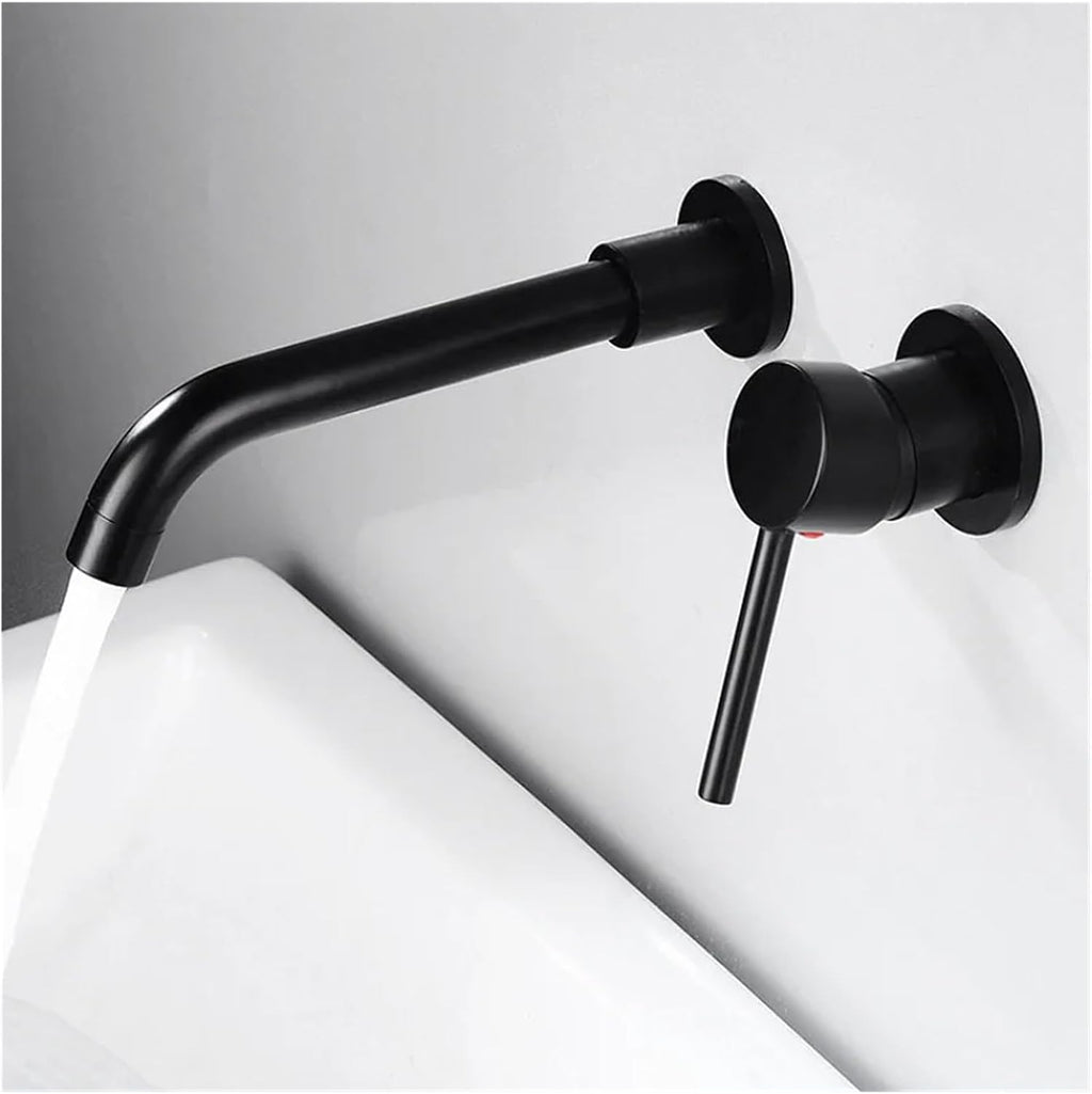 Bathroom Basin Hidden Wall Mounted Sink 360° Rotating Nozzle Bathtub Faucet hot and Cold Mixer (Gold Style2)