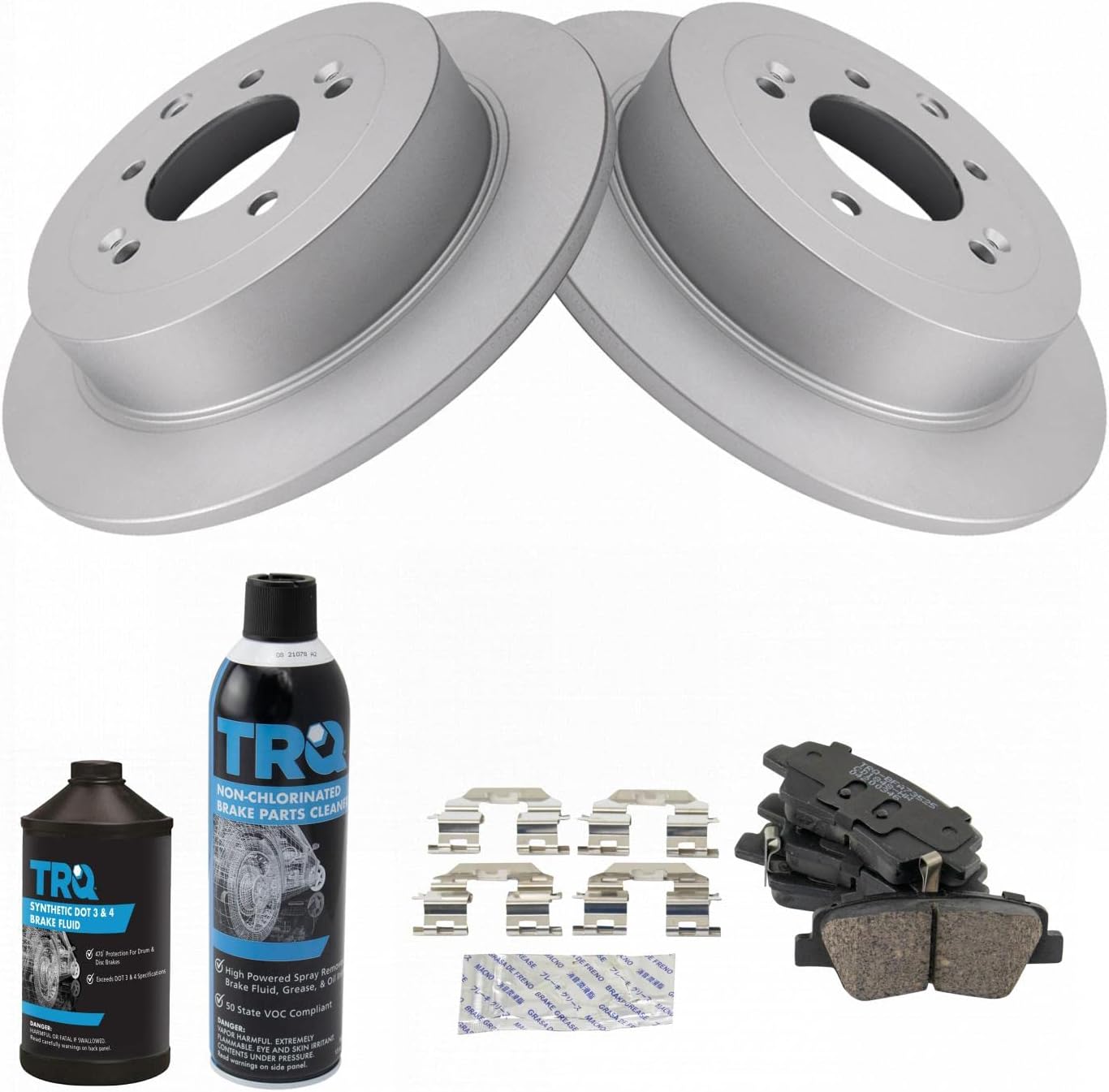 TRQ Rear Brake Pad & Rotor Kit, with Chemical Kit Ceramic Premium G-Coated Compatible with 2016-2021 Hyundai Tucson 2017-2020 Kia Sportage