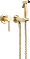 Handheld Bidet Sprayer for Toilet, Brushed Gold Wall Mounted Bathroom Cloth Diaper Set with Cold and Hot Water, Brass Kit for Personal Hygiene