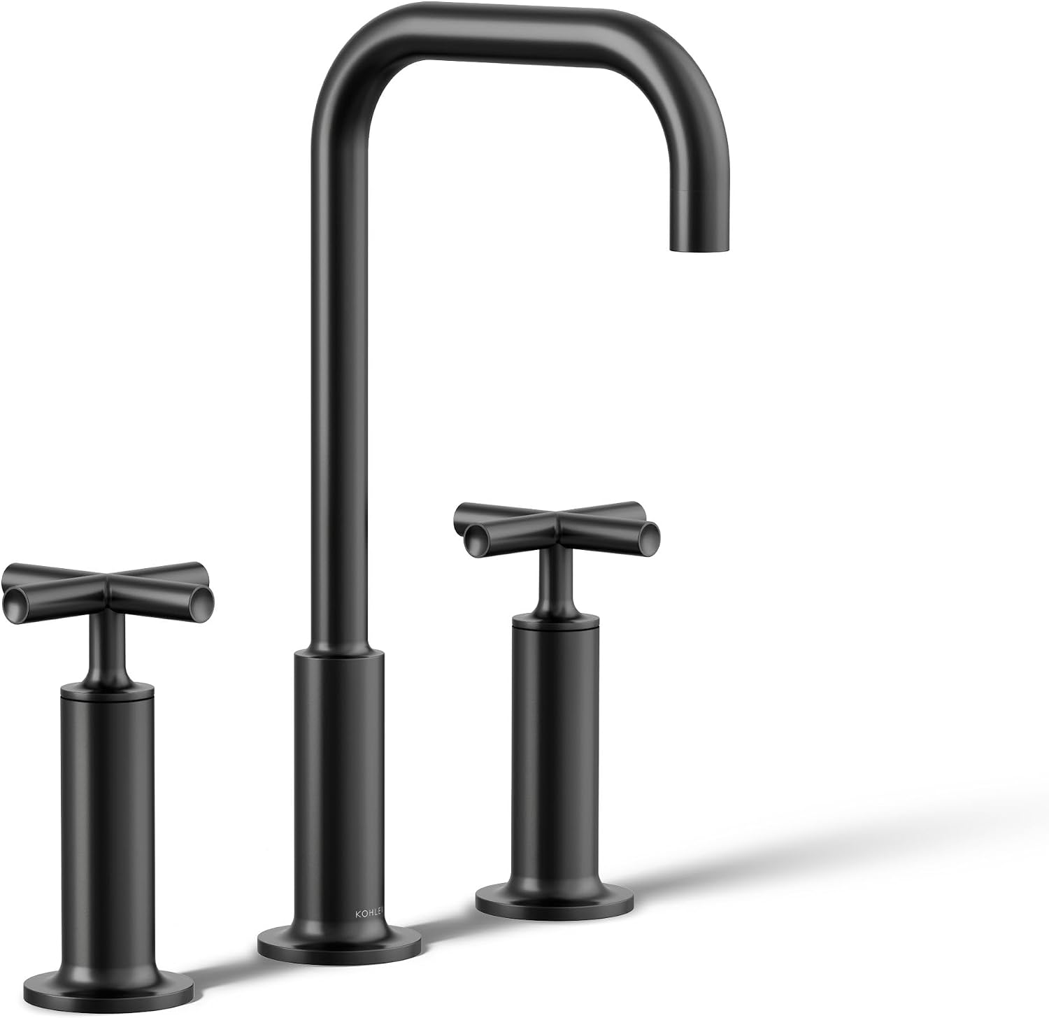 KOHLER K-14408-3-BL Purist® Widespread Bathroom Sink Faucet, 3-Hole, Widespread High Cross Handles and High Gooseneck Spout, 1.2 GPM, Matte Black