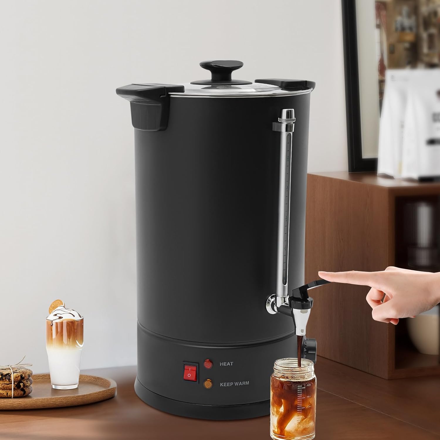 Commercial Coffee Urn, 15L/4Gal Stainless Steel Coffee Maker Brewer Hot Beverage Dispenser with Faucet, 1400W Hot Water Urn for Home Party Office, W10.4*H20.3in, Temperature Control