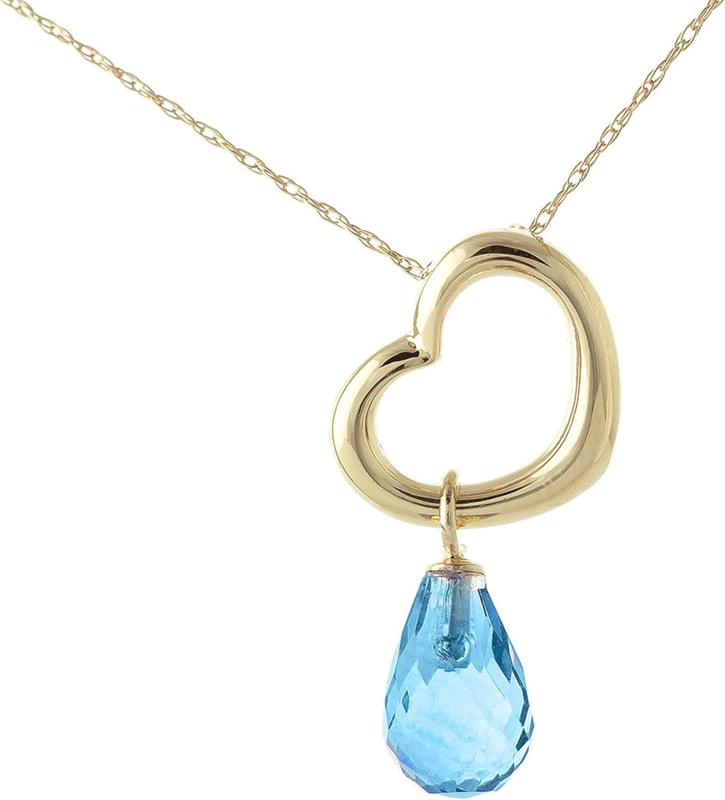 Galaxy Gold GG 14K Gold Open Heart with Genuine Blue Topaz Drop Pendant Necklace