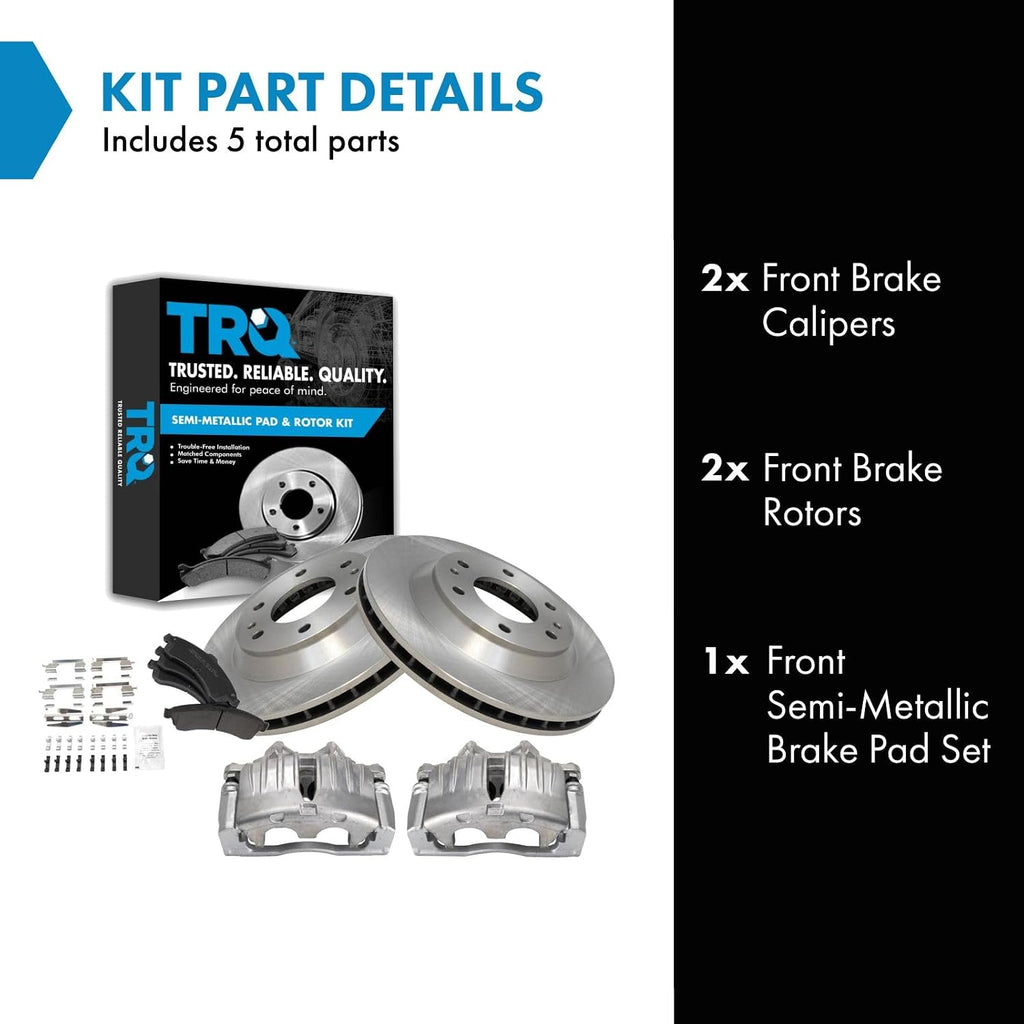 TRQ Front Brake Pad and Rotor Set Semi Metallic Vented Rotors Calipers Compatible with 2004-2005 Isuzu Ascender
