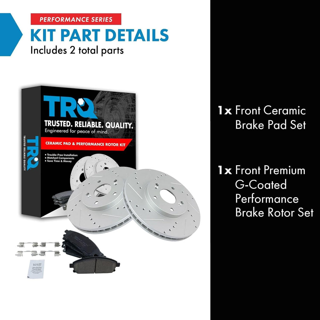 TRQ Performance Front Brake Pad and Rotor Set Ceramic Coated Drilled Slotted Vented Rotors Compatible with 2006-2006 Acura MDX