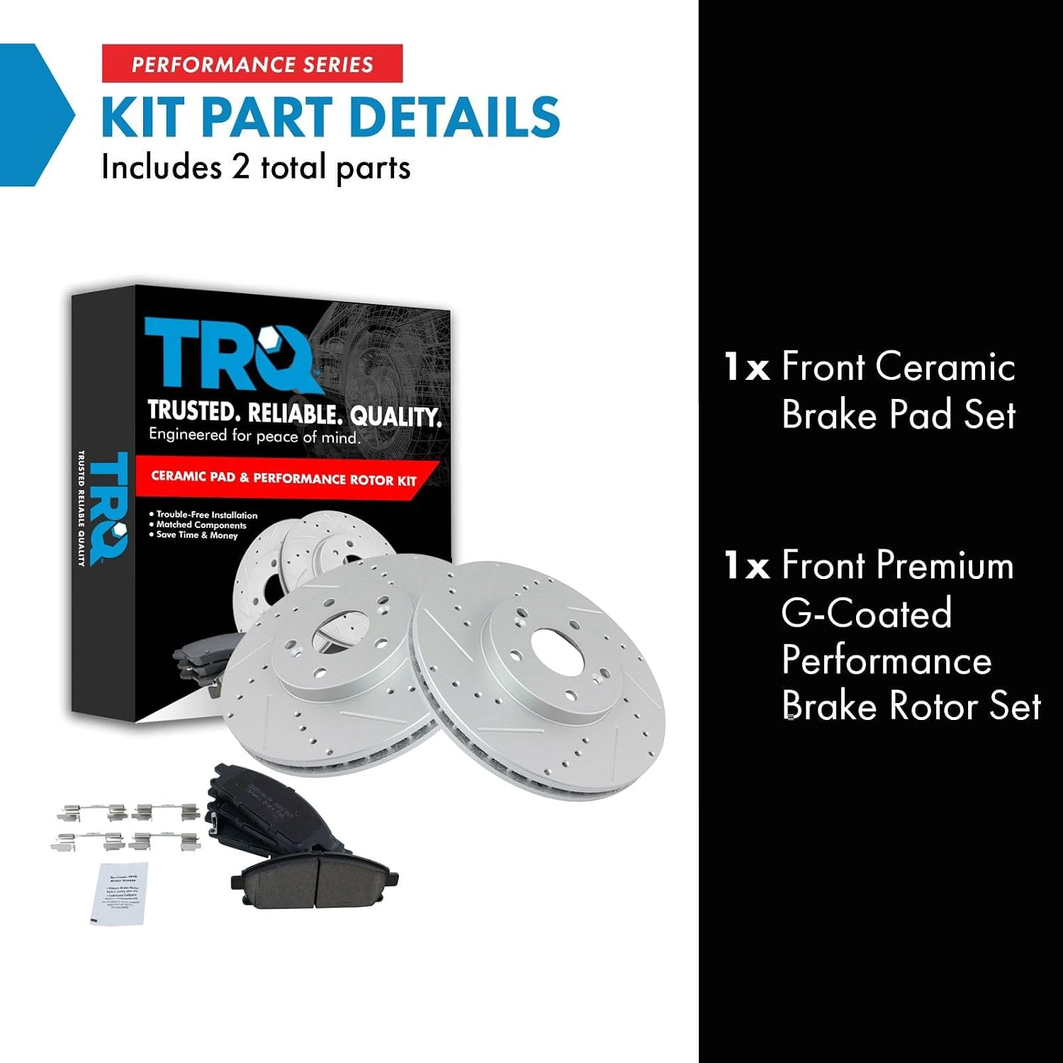 TRQ Performance Front Brake Pad and Rotor Set Ceramic Coated Drilled Slotted Vented Rotors Compatible with 2006-2006 Acura MDX