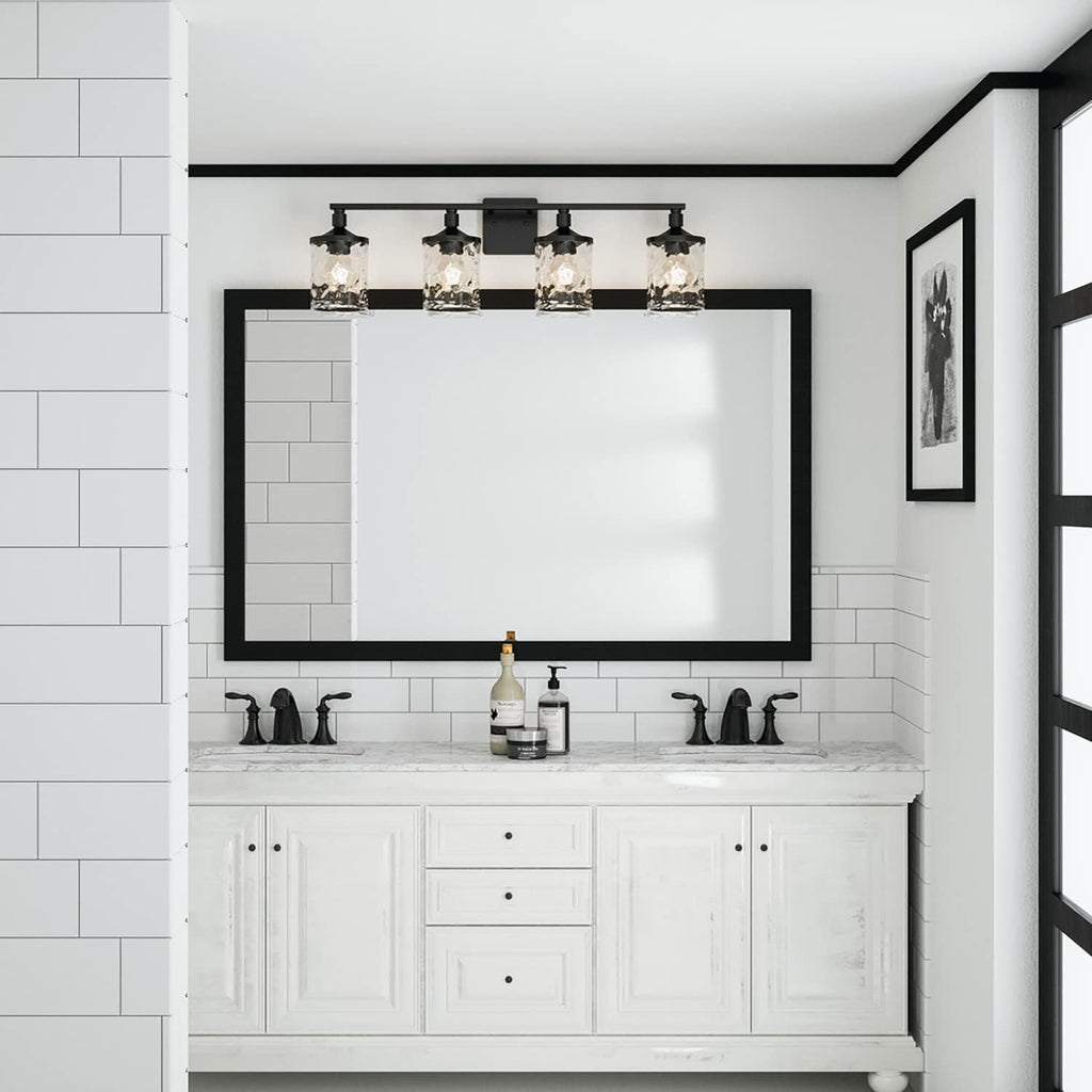 HomePlace Lighting 128841MB-451 Colton Mid-Century Clear Water Glass Bathroom Vanity Wall Light, 4-Light 400 Total Watts, 10' H x 34' W, Matte Black