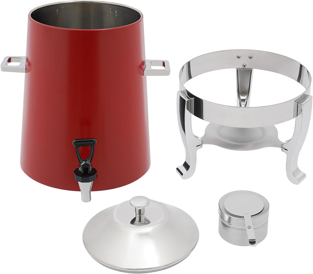 Coffee Urn With Fuel Holder, 3.5 Gallon/13L Stainless Steel Beverage Dispensers for Coffee Tea Hot Water, Hot Drink Dispenser with Stand, Chafer Urn with Spigot for Parties Catering (Red)