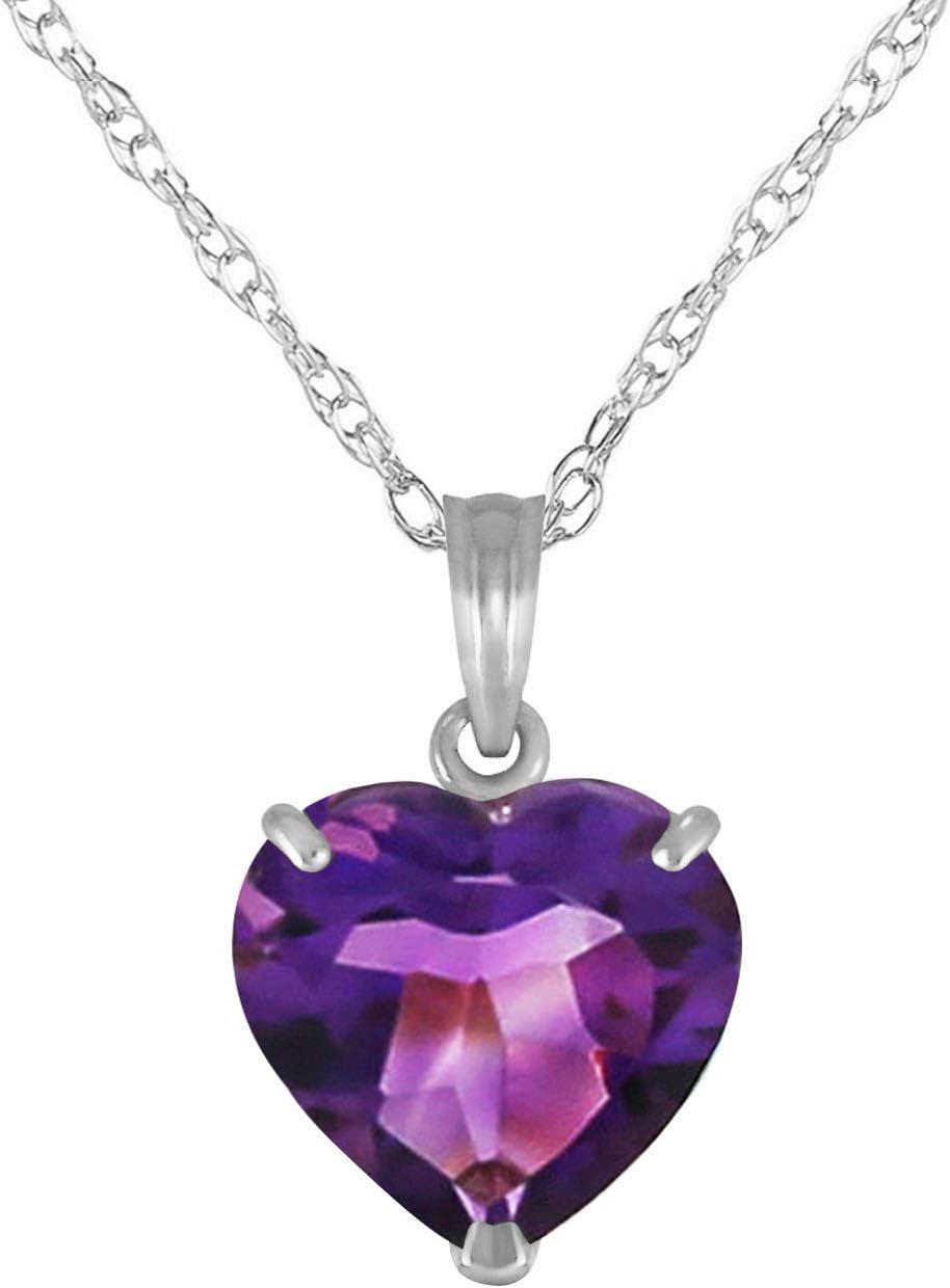 Galaxy Gold GG 3.1 Carat 14k Solid Gold Necklace with Natural Heart Shaped 10 mm Amethyst