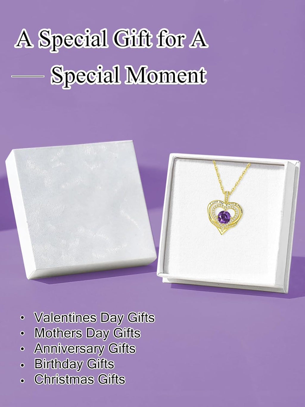14K Gold Heart Necklaces for Women with Birthstone Pendant ，Double Hearts Necklace Jewelry Gift for Girlfriend Mom Anniversary Birthday Adjustable Chain 18' + 2' 'I Love You Always & Forever