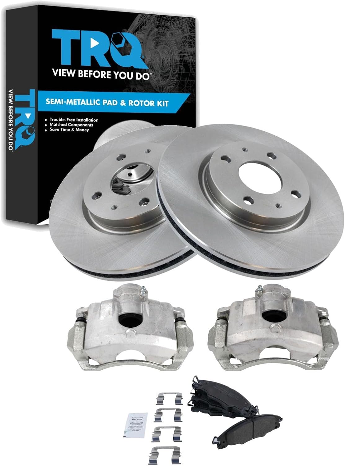 TRQ Front Semi Metallic Brake Pad and Rotor Set Includes Calipers 10.83 in for 2008-2011 Ford Focus