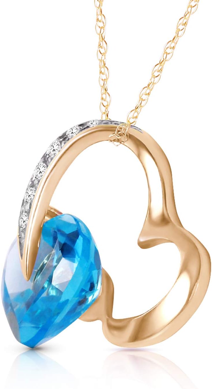 Galaxy Gold GG 14k Yellow Gold Heart Necklace with Natural Diamonds and Blue Topaz