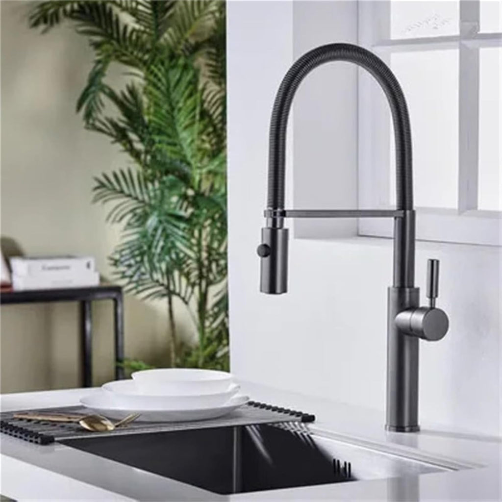 Kitchen Faucets Kitchen Sink Single Lever Pull Out Spring Spout Mixers Tap Hot Cold Water Crane(Gray)
