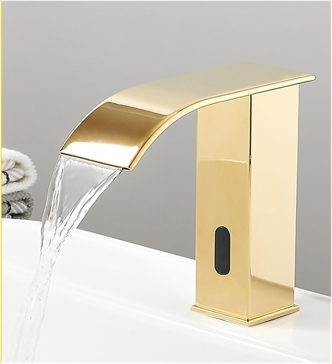 Black Smart Induction Waterfall Basin Automatic Induction Touch Sink Basin hot and Cold Faucet (Gold Short A)