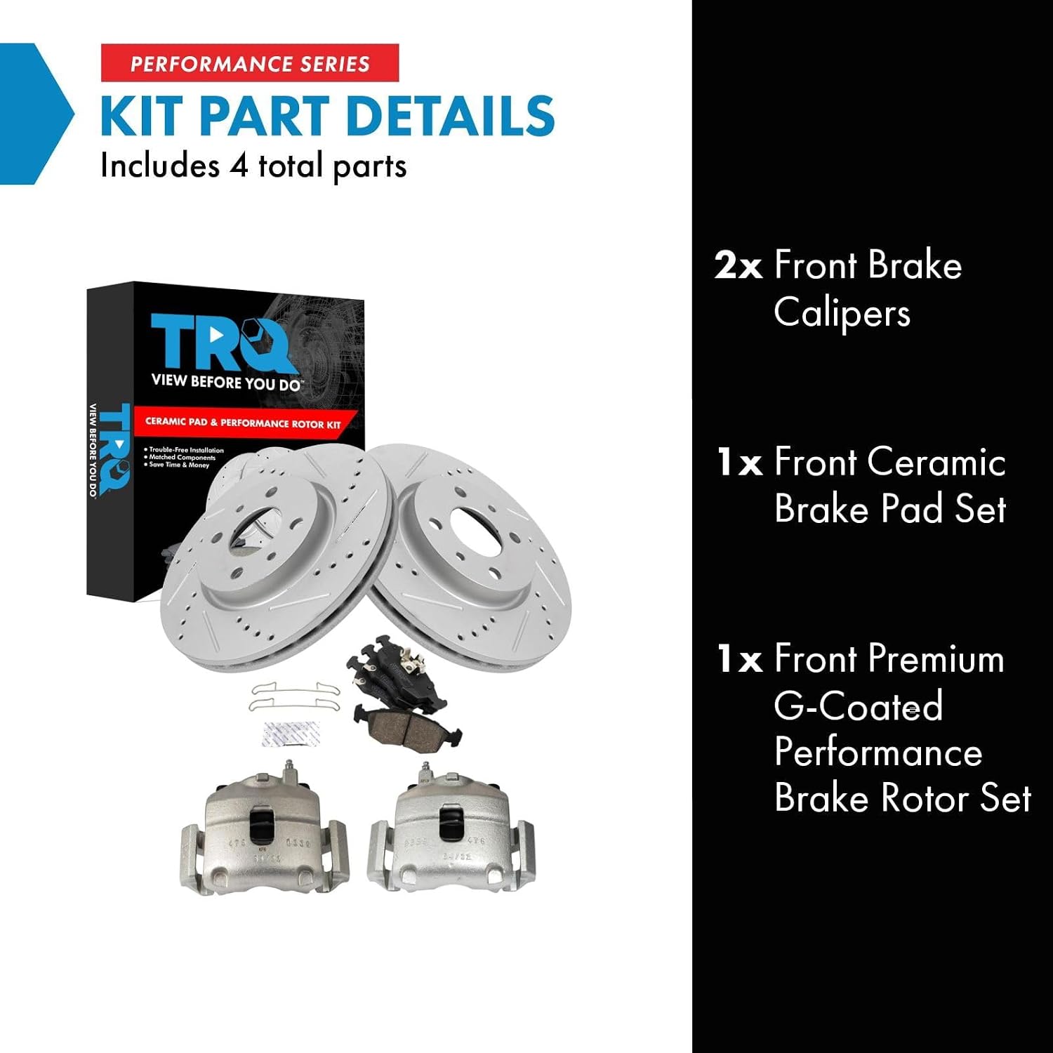 TRQ Performance Front Brake Pad and Rotor Set Ceramic Vented Coated Rotors Calipers Compatible with 2012-2017 Fiat 500