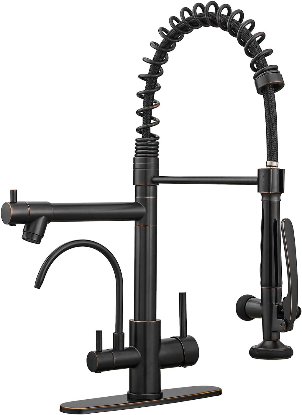 Fapully 3 in 1 Kitchen Faucet with Water Filler and Pull Down Sprayer, Oil Rubbed Bronze Commercial Kitchen Sink Faucet with Drinking Water Faucet for 1 or 3 Hole