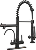 Fapully 3 in 1 Kitchen Faucet with Water Filler and Pull Down Sprayer, Oil Rubbed Bronze Commercial Kitchen Sink Faucet with Drinking Water Faucet for 1 or 3 Hole