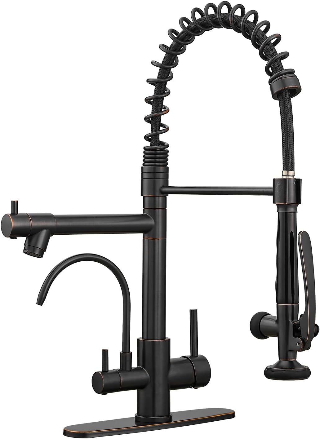 Fapully 3 in 1 Kitchen Faucet with Water Filler and Pull Down Sprayer, Oil Rubbed Bronze Commercial Kitchen Sink Faucet with Drinking Water Faucet for 1 or 3 Hole