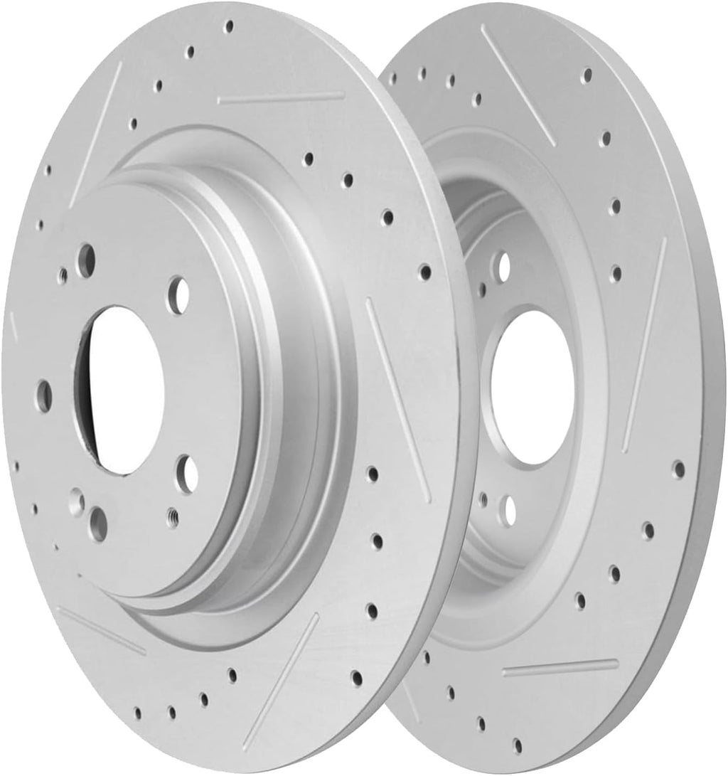 Detroit Axle - 3.5L Brake Kit for 2017-2020 Acura MDX [Base, SH-AWD], Drilled and Slotted Disc Brakes Rotors Ceramic Brake Pads 2018 2019 Replacement : 12.60' inch Front and 12.98' inch Rear Rotor