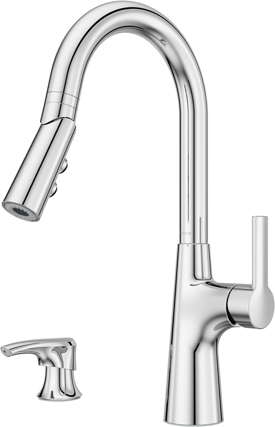 Pfister Tasso Kitchen Faucet with Pull Down Sprayer and Soap Dispenser, Single Handle, High Arc, NSF Certified, Polished Chrome Finish, F5297TSOC