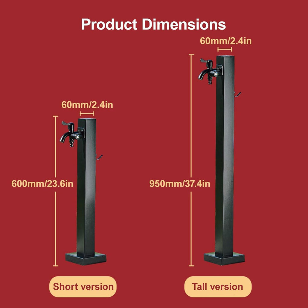 304 Stainless Steel Vertical Garden Water Column, Decorative Feature Fountain Water Dispenser Hydrant, Free-Standing Outdoor Faucet with Hook(Black,600mm/23.6in)