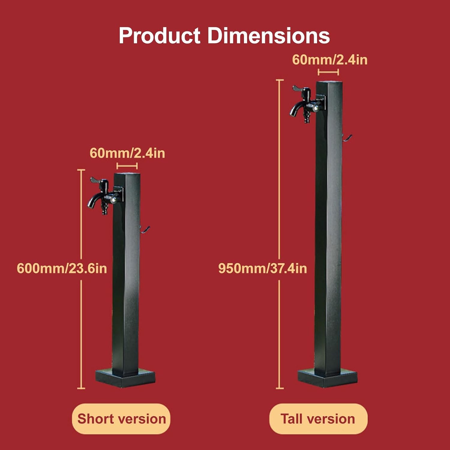 304 Stainless Steel Vertical Garden Water Column, Decorative Feature Fountain Water Dispenser Hydrant, Free-Standing Outdoor Faucet with Hook(Black,950mm/37.4in)