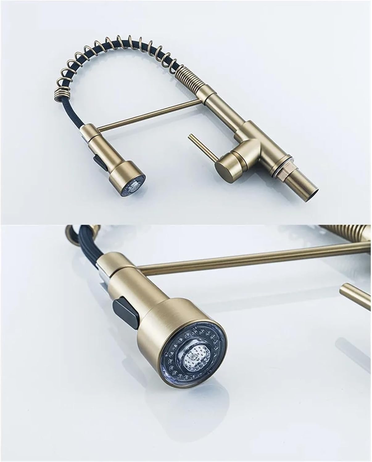 Kitchen Faucet Kitchen Sink Single Lever Pull Out Spring Spout Mixers Tap Hot Cold Water Crane(Brushed Gold)