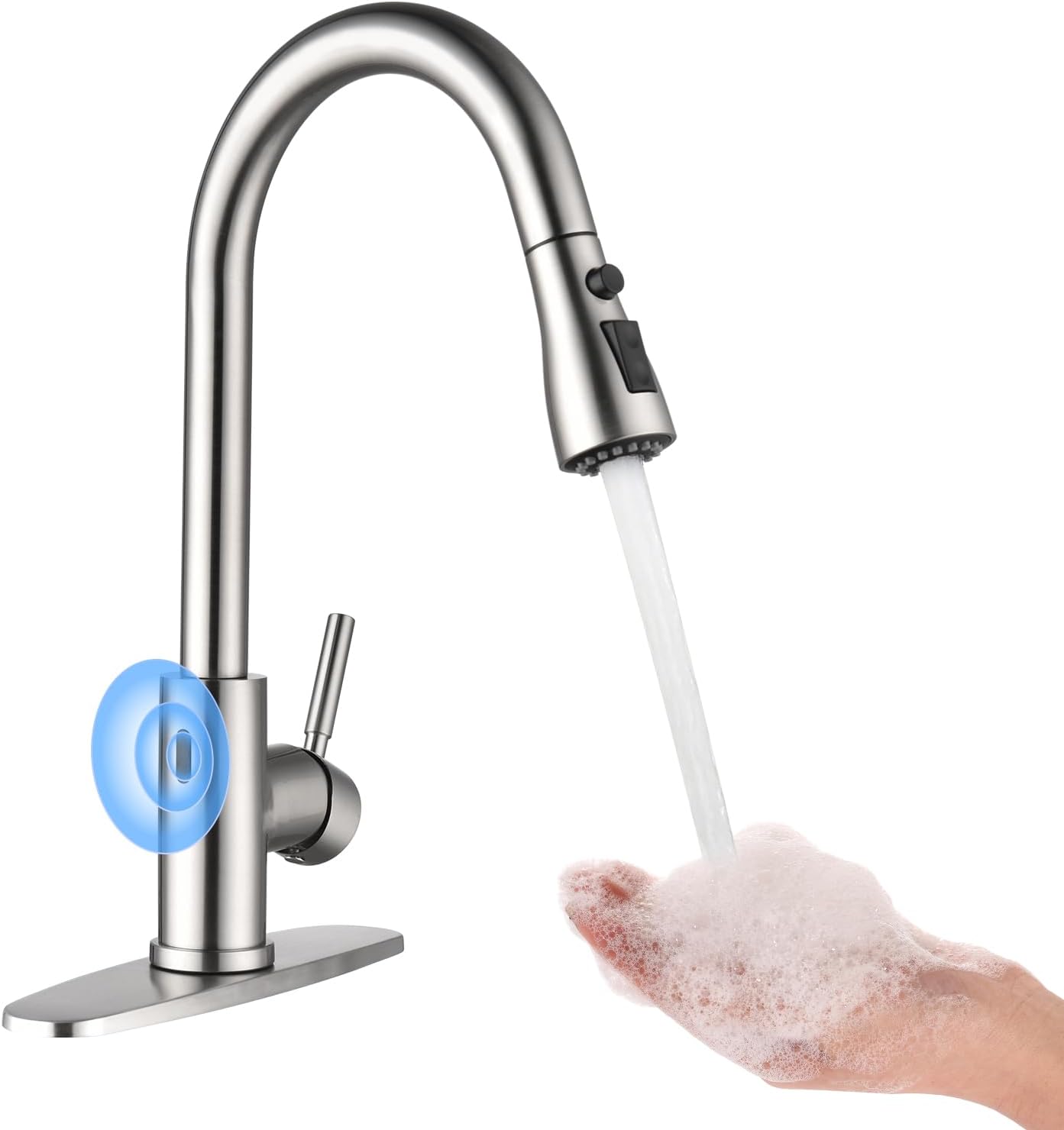 Arofa Touchless Bathroom Faucets, Kitchen Faucet with Pull Down Sprayer, Single Handle Smart Motion Sensor Kitchen Sink Faucet, Stainless Steel Faucet for Kitchen Sink, Brushed Nickel
