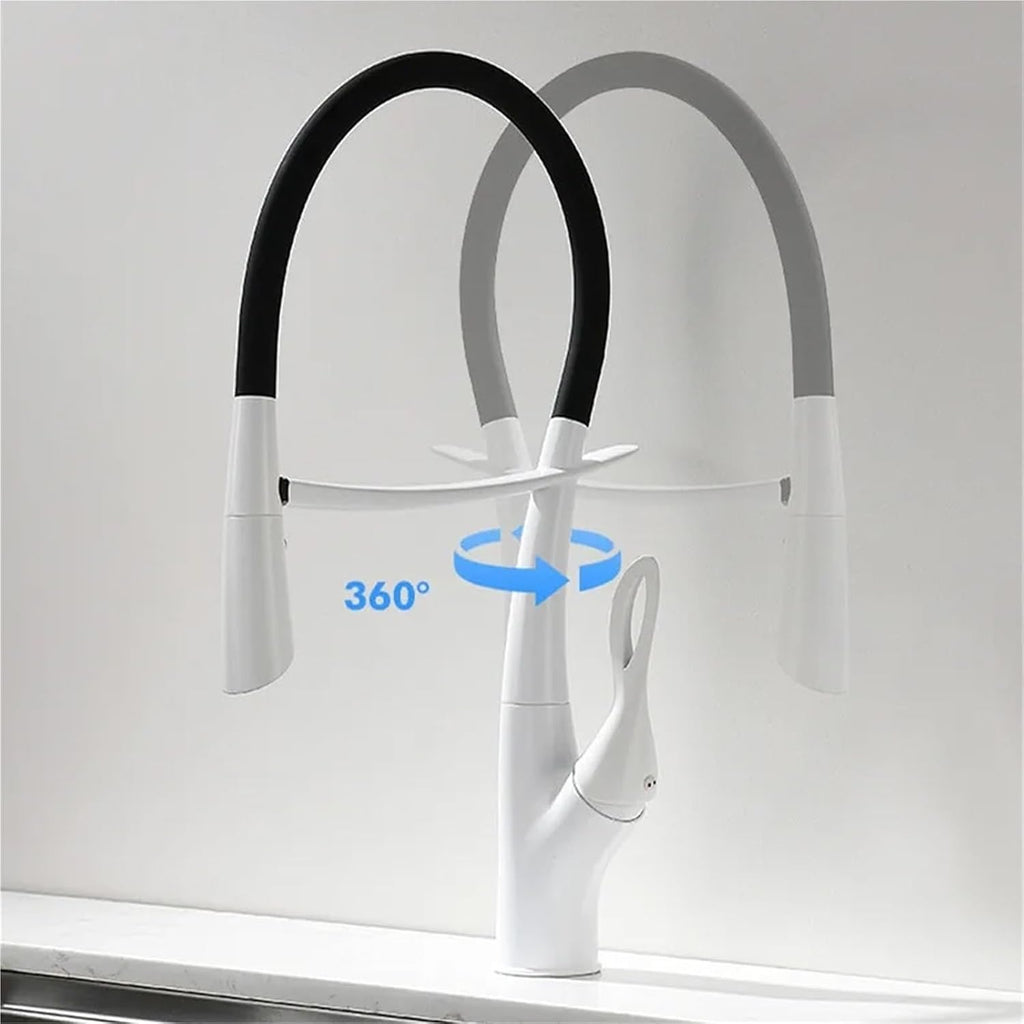 Kitchen Silicone Magnetic Suction Faucet Single Hole Single Handle Cold and Hot Double Control Basin Faucet(White)