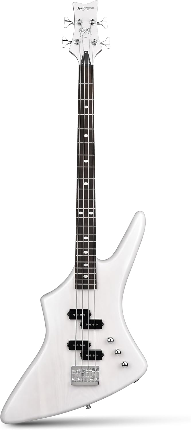 Leo Jaymz Monster 4-String Bass Guitar - Dual PB-Style Pickups, Solid Ash Body, Ebony Fingerboard, Transparent White Gloss