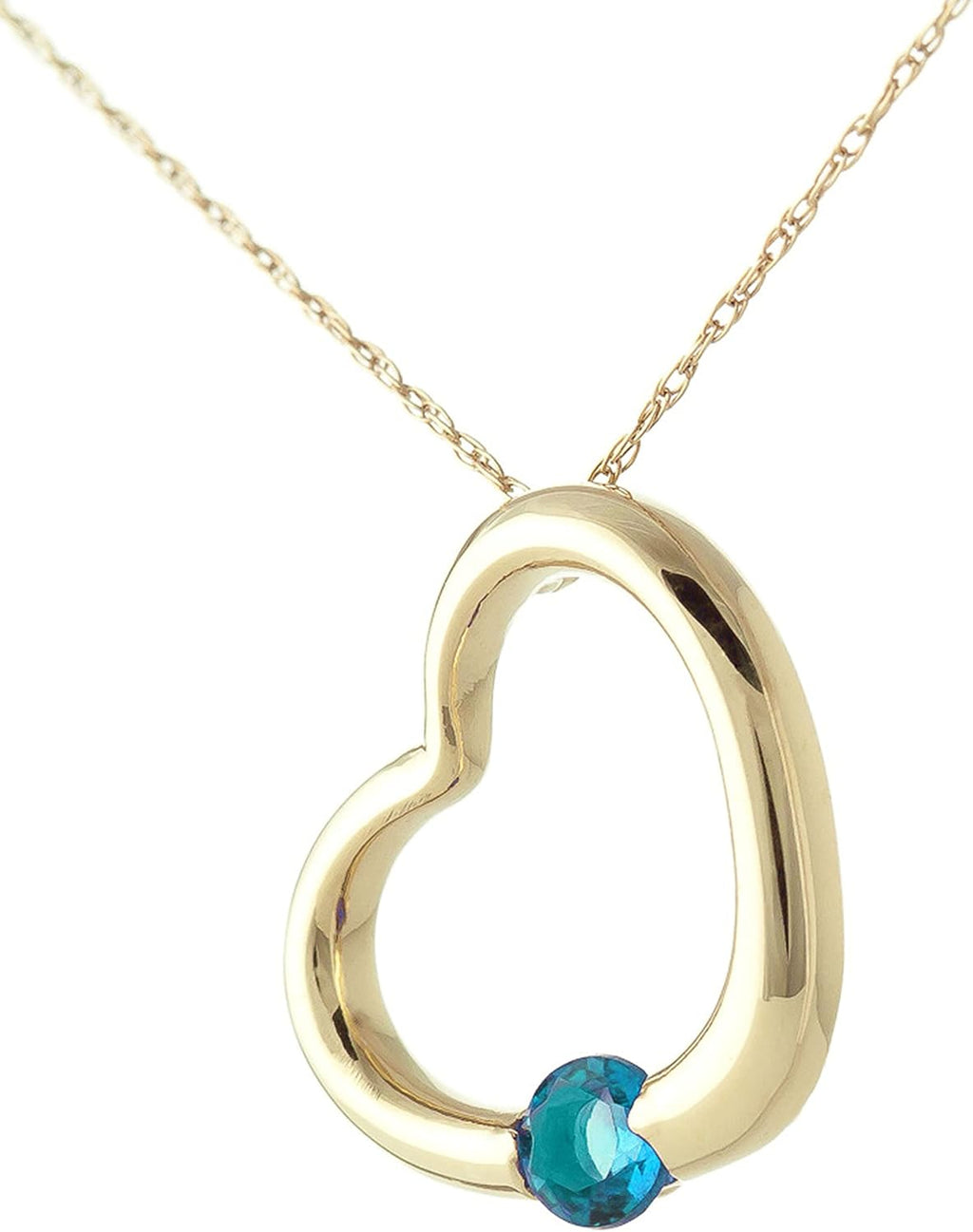 Galaxy Gold GG 14K Gold Open Heart with Genuine Blue Topaz Pendant Necklace