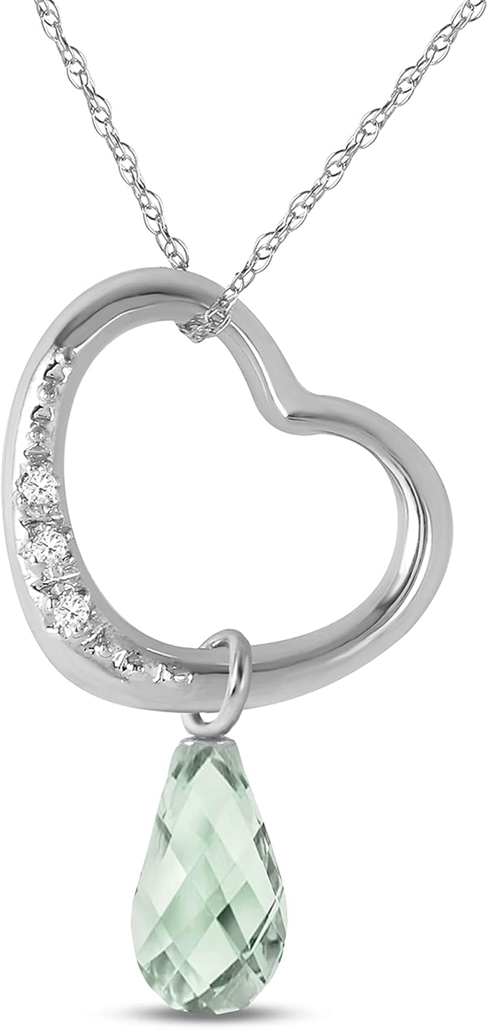 Galaxy Gold GG 14K Gold Open Heart with Genuine Diamond and Green Amethyst Pendant Necklace