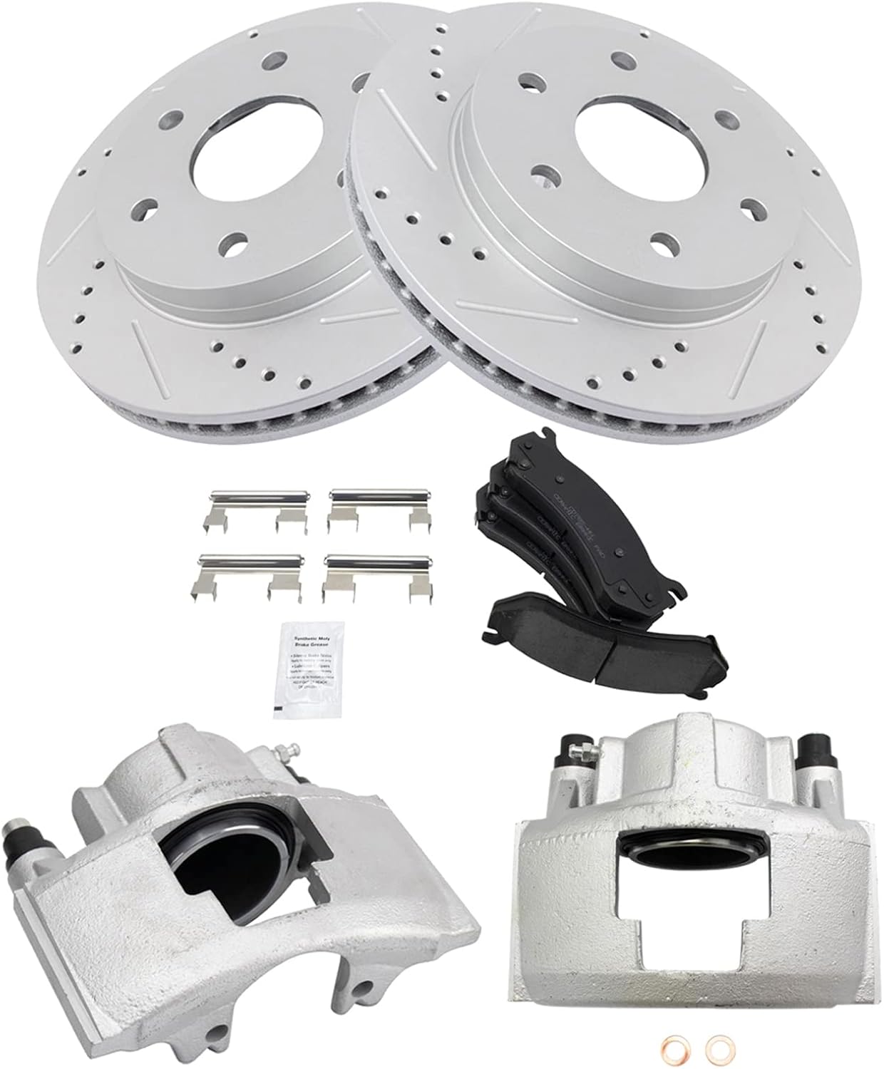TRQ Performance Front Brake Pad and Rotor Set Ceramic Vented Coated Rotors Calipers Compatible with 2000 Chevrolet Tahoe