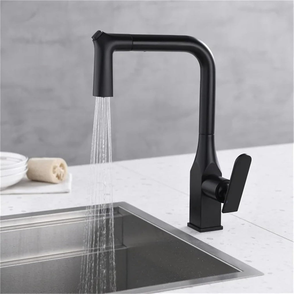 Kitchen Faucets Pull Out Kitchen Tap Single Handle Swivel 360 Degree Water Hot and Cold Mixer Tap(Black)