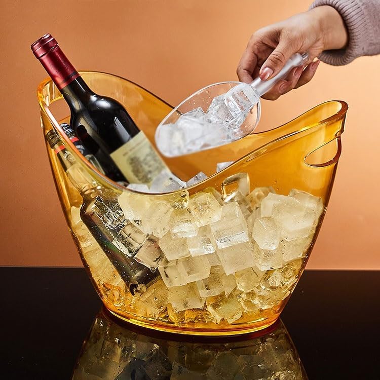 Keep Ice Frozen Longer ﻿Acrylic Ice BucketLarge Capacity Champagne BucketBar Pellet BucketFilled Bucket for parties(Yellow)