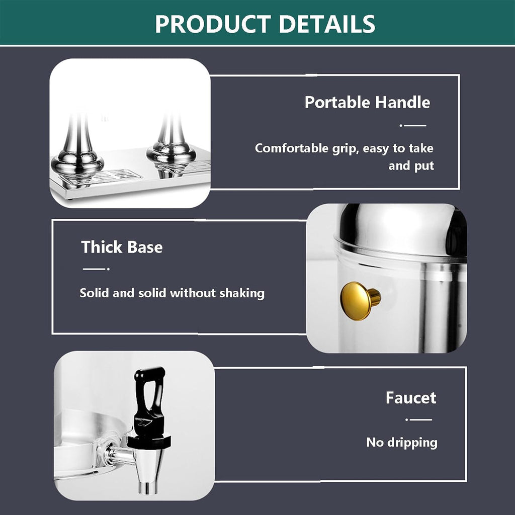 Commercial Juice Dispensers with Tap - Self-Service Beverage Dispenser Double Cold Drink Dispenser with Ice Container - Hot and Cold Dual-Purpose - 2 Bucket,go，Gold