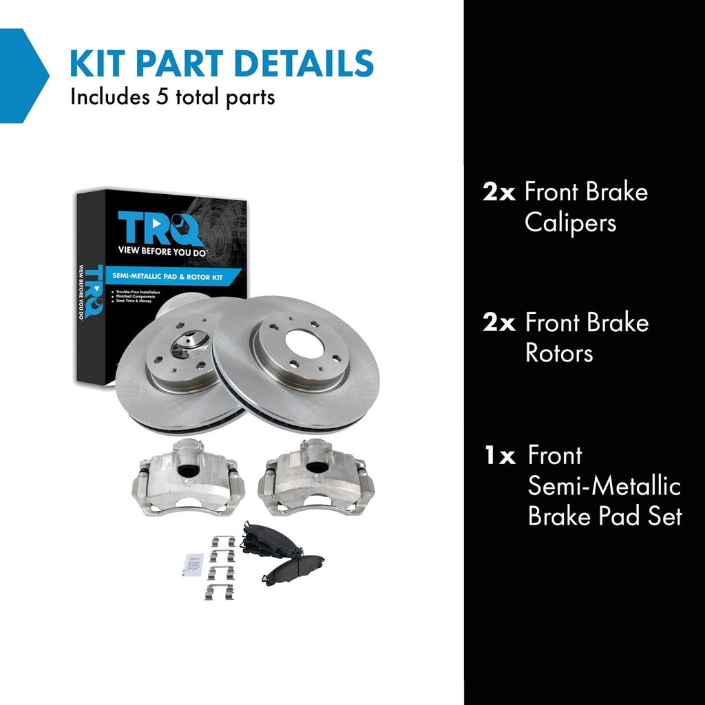 TRQ Front Semi Metallic Brake Pad and Rotor Set Includes Calipers 10.83 in for 2008-2011 Ford Focus