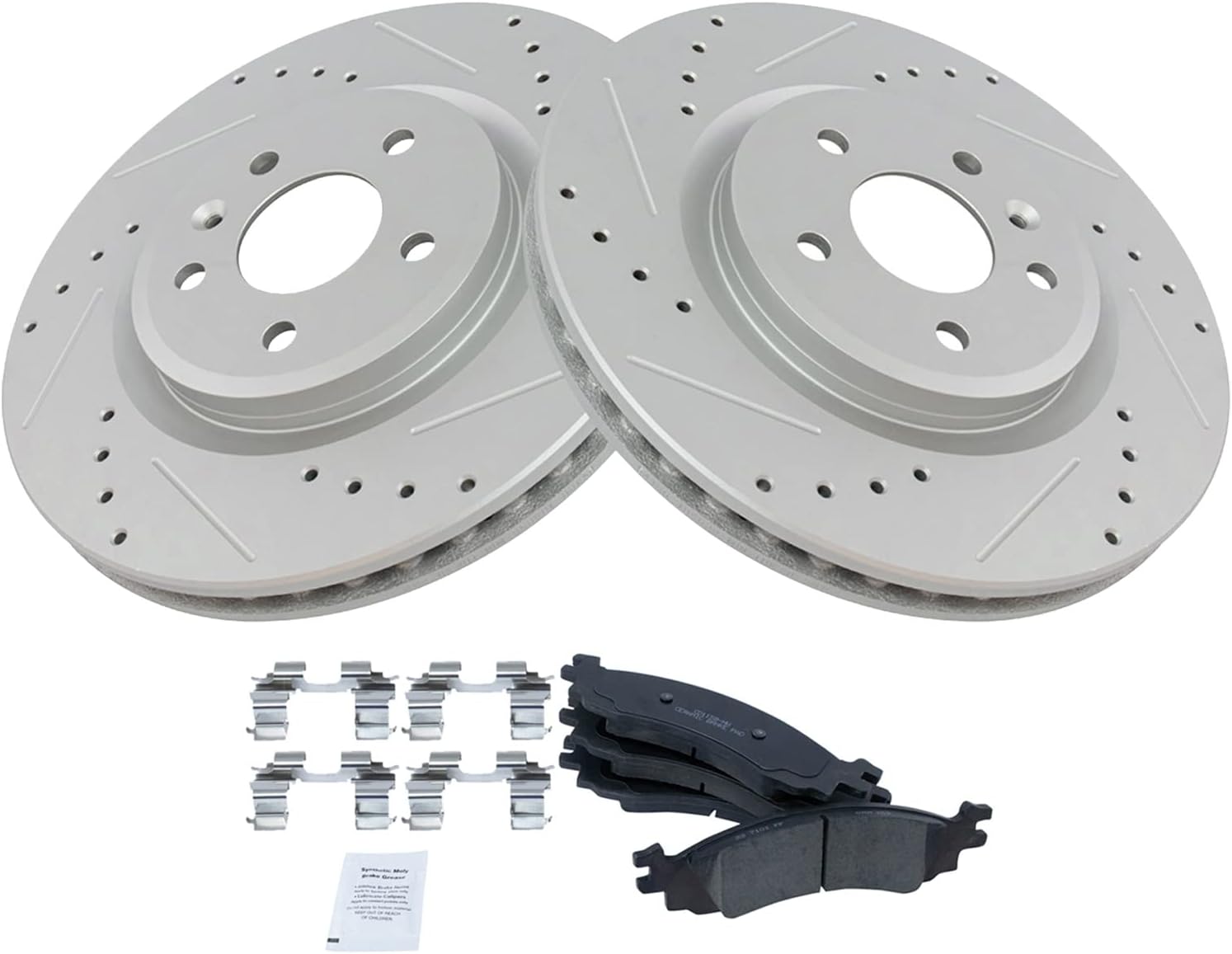 TRQ Performance Front Brake Pad and Rotor Set Ceramic Coated Drilled Slotted Compatible with 2010-2012 Ford Taurus