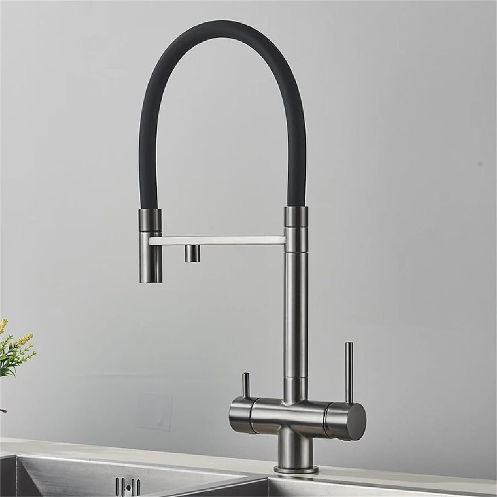 Filtered Kitchen Faucet Pull Out Spray Kitchen Purified 360 Rotation 3 Ways Sink Drink Water Faucet(Chrome)