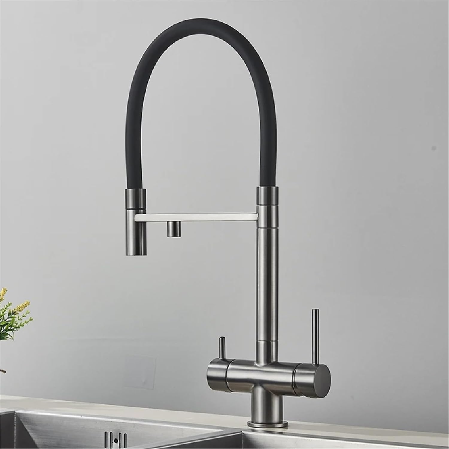 Filtered Kitchen Faucet Pull Out Spray Kitchen Purified 360 Rotation 3 Ways Sink Drink Water Faucet(Gray)