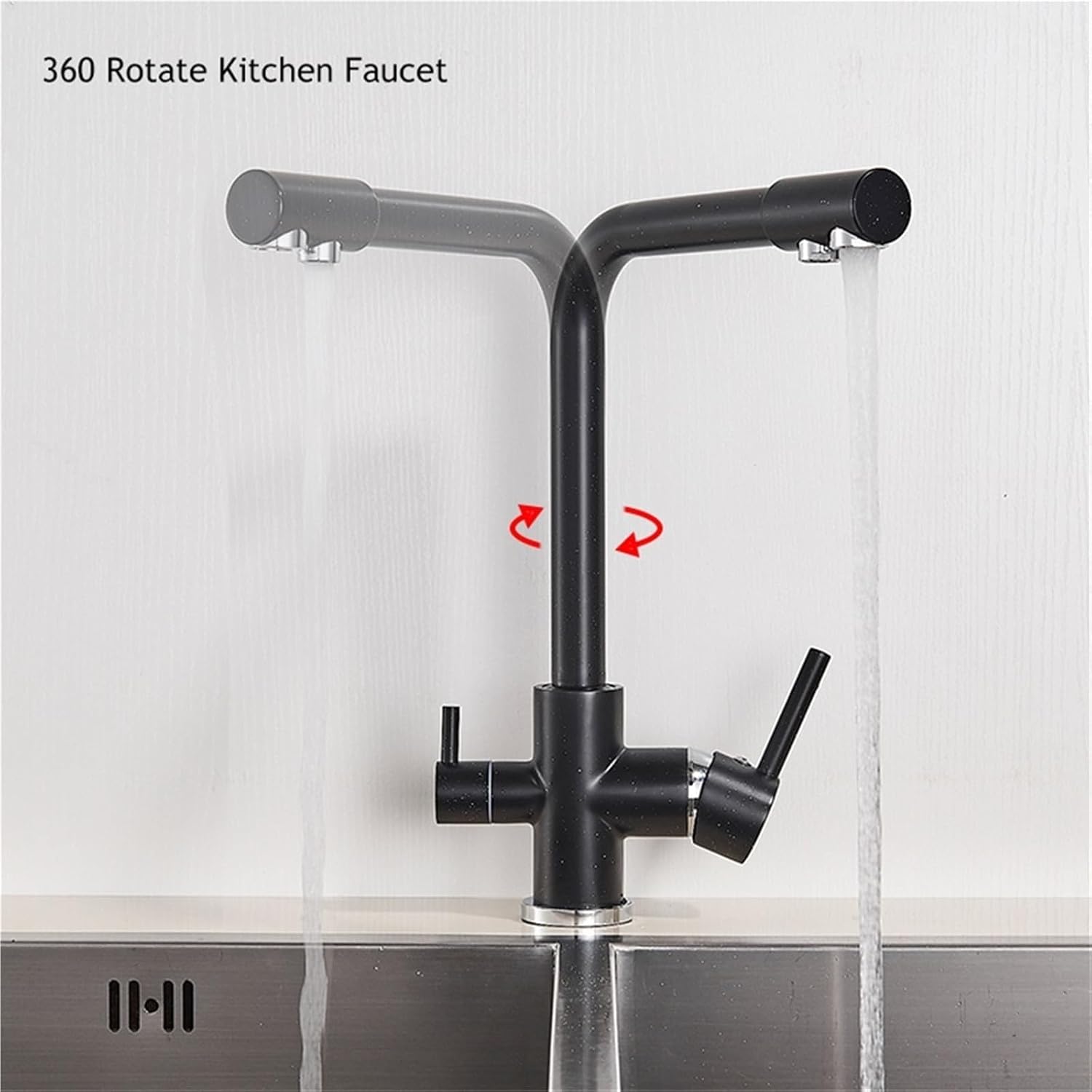 360° Rotating Deck-Mounted Filtered Pure Water Kitchen Faucet with Hot and Cold Water Mixer Tap(Chrome)