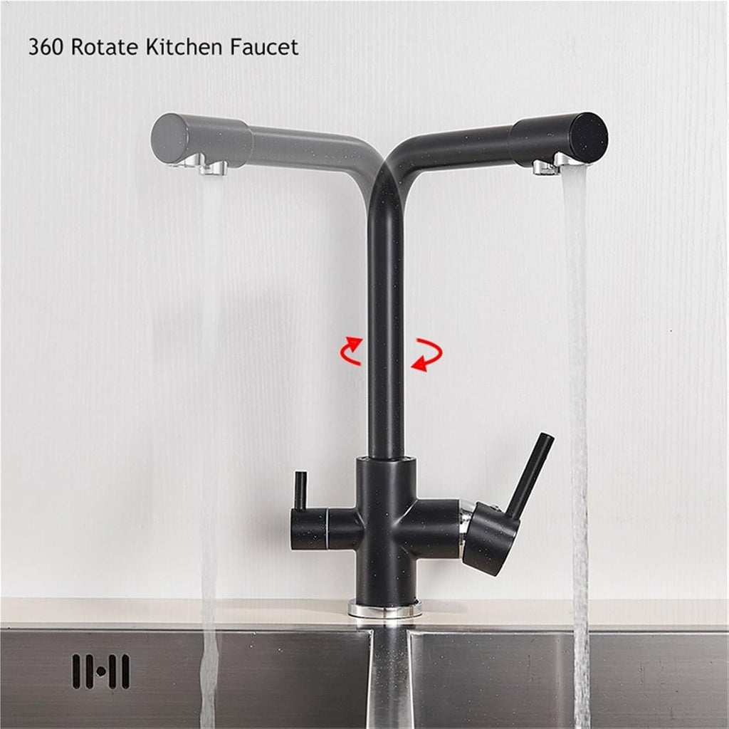 360° Rotating Deck-Mounted Filtered Pure Water Kitchen Faucet with Hot and Cold Water Mixer Tap(Antique Brass)