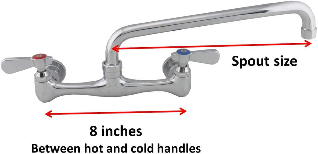 8' Wall Mount Commercial Compartment Sink Faucet with 16' Swivel Spout for Restaurant Kitchen, NSF Approved