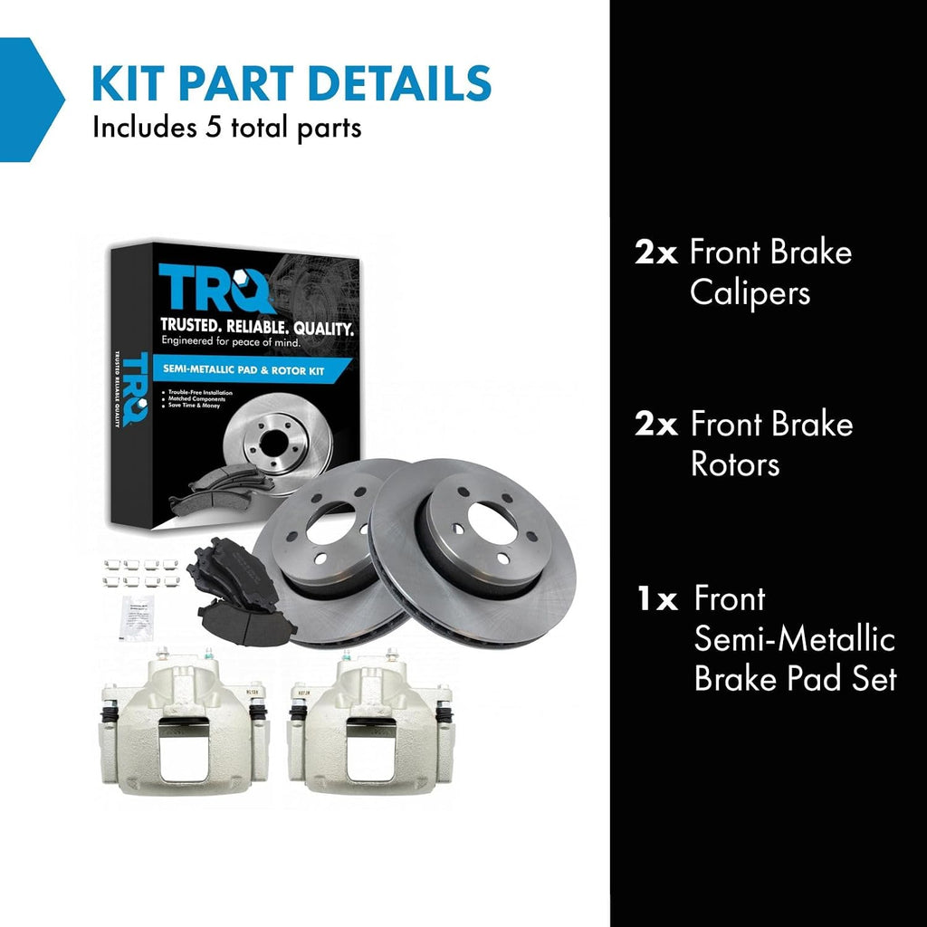 TRQ Front Brake Pad and Rotor Set Semi Metallic Vented Rotors Calipers Compatible with 2008-2012 Jeep Liberty 2007-2010 Dodge Nitro