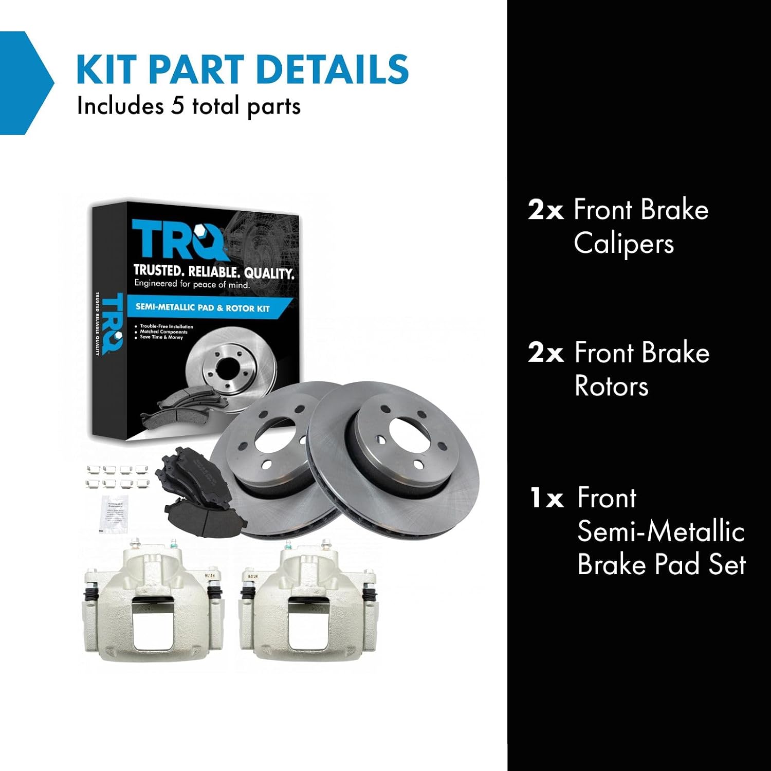 TRQ Front Brake Pad and Rotor Set Semi Metallic Vented Rotors Calipers Compatible with 2008-2012 Jeep Liberty 2007-2010 Dodge Nitro