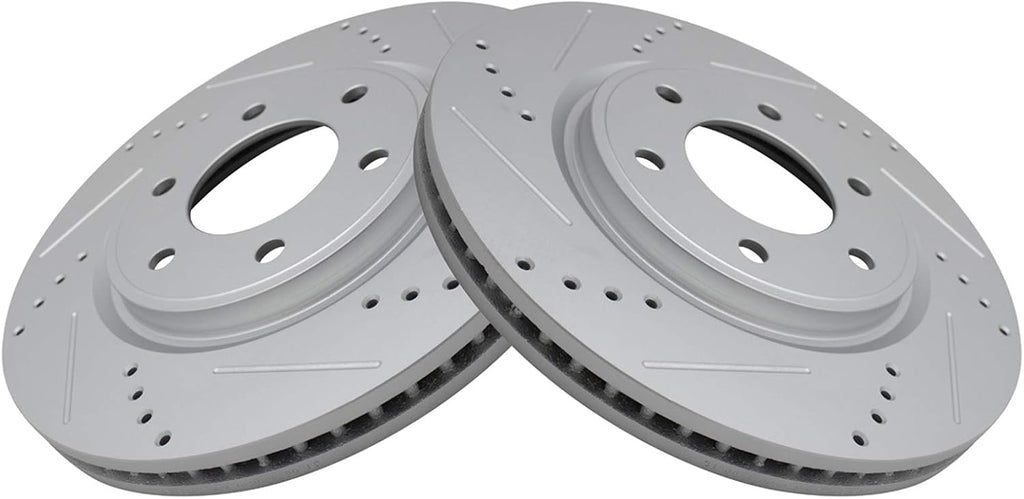 TRQ Performance Front Brake Pad and Rotor Set Ceramic Coated Drilled Slotted Vented Rotors Compatible with 2011-2013 Infiniti QX56 2014-2021 QX80 2012-2021 Nissan Armada 2011-2021 Titan