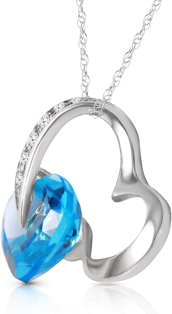 Galaxy Gold GG 14k Yellow Gold Heart Necklace with Natural Diamonds and Blue Topaz