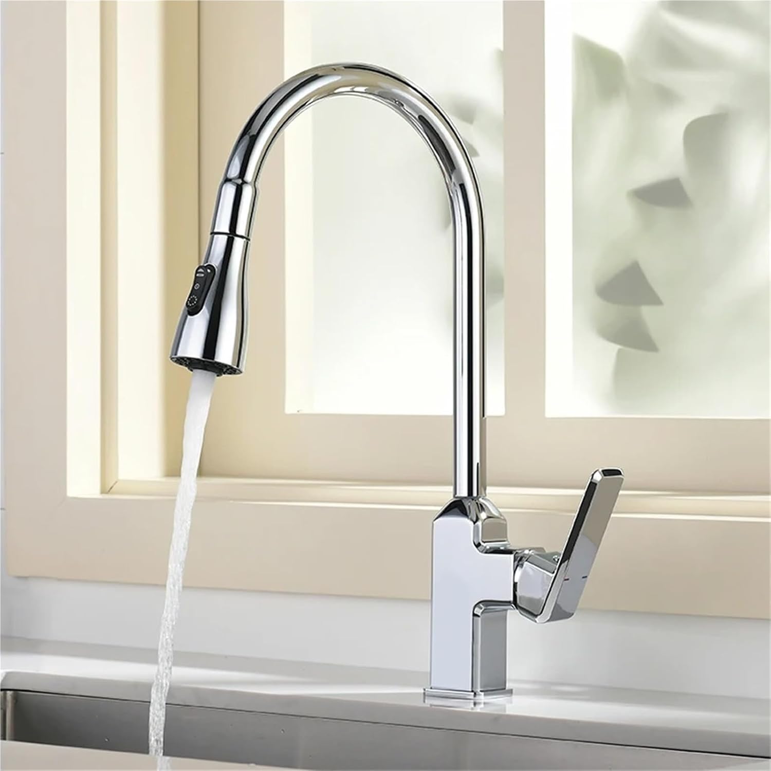 Kitchen Faucet Black Pull Out Deck Mounted 360 Rotation Brass Mixer Hot Cold Water Sink Taps(Chrome)