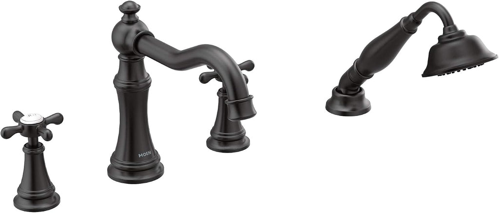 Moen TS21102BL Weymouth Roman Tub Faucet Trim with Cross Handles, Valve Required, Matte Black