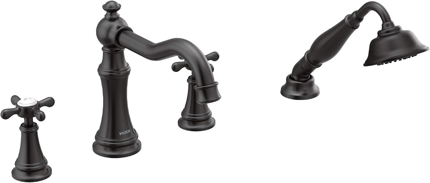 Moen TS21102BL Weymouth Roman Tub Faucet Trim with Cross Handles, Valve Required, Matte Black
