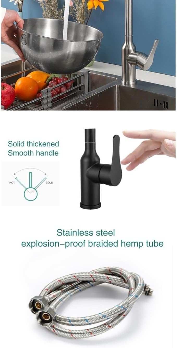Stainless Steel Kitchen Faucet Black Brushed Kitchen Sink Mixer 360 Degree Rotate Hot Cold Water(1)